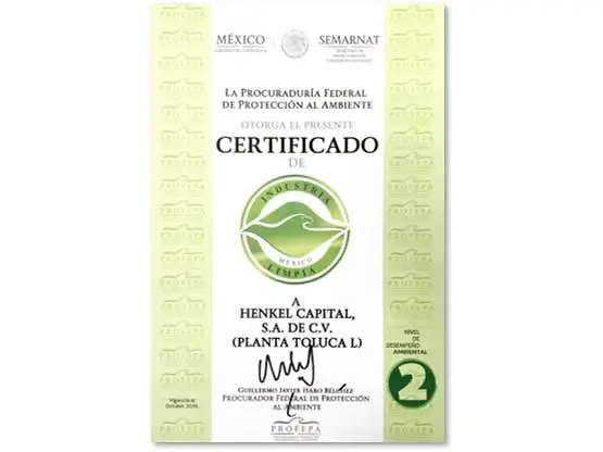 Certificación otorgado por la PROFEPA